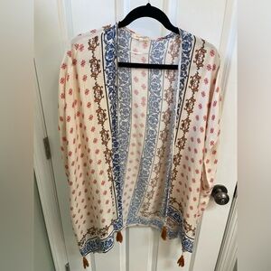 Mystree Floral Kimono with Blue and Red Accents